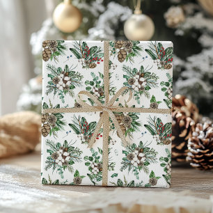 Elegante Rustieke Botanische Kerstmis Cadeaupapier