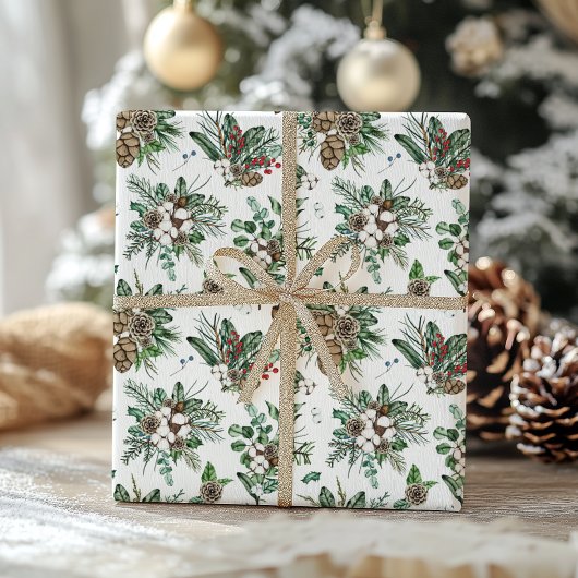 Elegante Rustieke Botanische Kerstmis Cadeaupapier