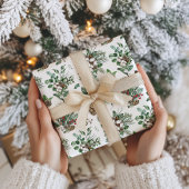 Elegante Rustieke Botanische Kerstmis Cadeaupapier