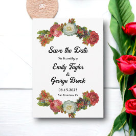 Elegante rustieke botanische zomer bloemenbruiloft save the date