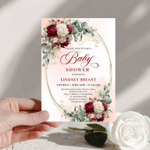Elegante Rustieke Bourgondiër Bloem Goud Baby Show