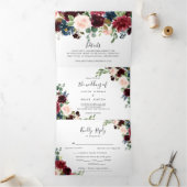 Elegante rustieke Bourgondische bruiloft Drieluik Uitnodiging (Binnen)