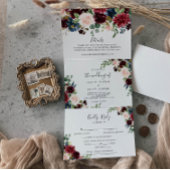 Elegante rustieke Bourgondische bruiloft Drieluik Uitnodiging