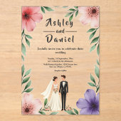 Elegante rustieke bruid en bruidegom zomer bloemen acryl uitnodigingen (Voorkant)
