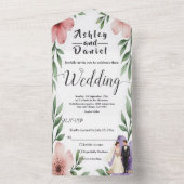 Elegante rustieke bruid en bruidegom zomer bloemen all in one uitnodiging (Binnen)