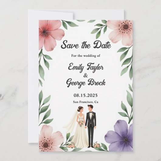 Elegante rustieke bruid en bruidegom zomer bloemen save the date (Voorkant)