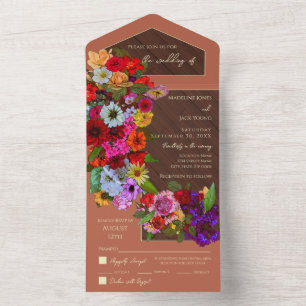 Elegante rustieke bruiloft gemengde bloemen 3 maal all in one uitnodiging