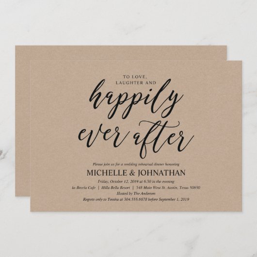 Elegante rustieke bruiloft repetitie diner nodigt kaart (Voorkant / Achterkant)