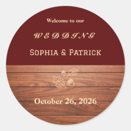 Elegante rustieke bruiloft ronde sticker