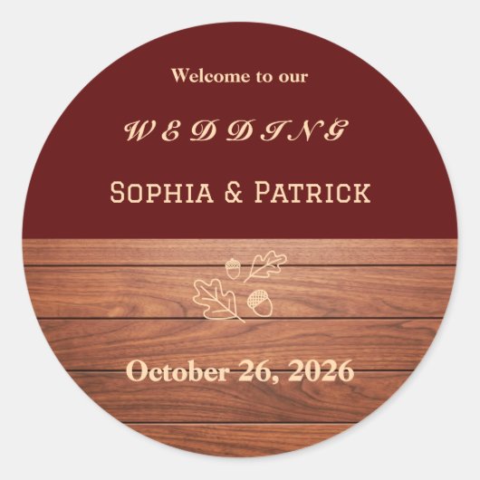 Elegante rustieke bruiloft ronde sticker (Voorkant)