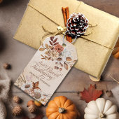 Elegante rustieke Bruine Crème Bloemen Thanksgivin Cadeaulabel