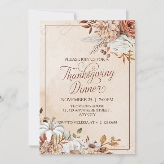 Elegante rustieke Bruine Crème Bloemen Thanksgivin Kaart