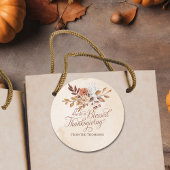 Elegante rustieke Bruine Crème Bloemen Thanksgivin Ronde Sticker