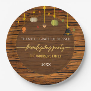 Elegante rustieke bruine schuur hout friendsgiving papieren bordje