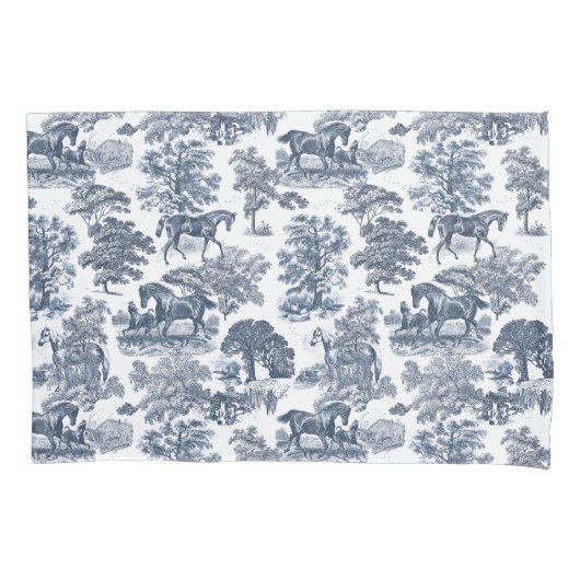 Elegante rustieke chique blauwe witte paarden toil kussensloop (Voorkant-Links)