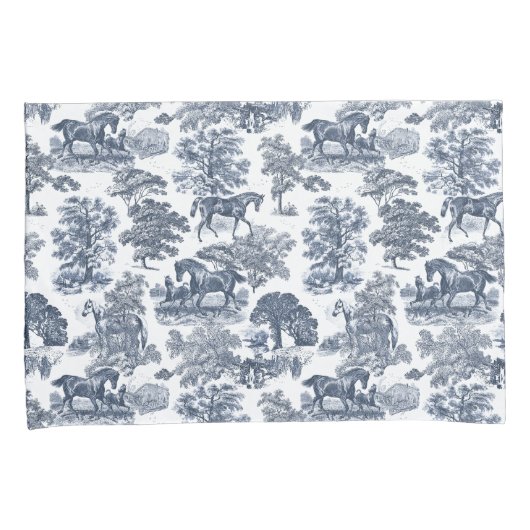 Elegante rustieke chique blauwe witte paarden toil kussensloop (Voorkant-Rechts)