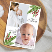 Elegante rustieke dennen en bessen 2 foto kerst feestdagenkaart