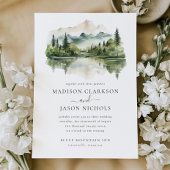 Elegante rustieke dennenberg landschap bruiloft kaart