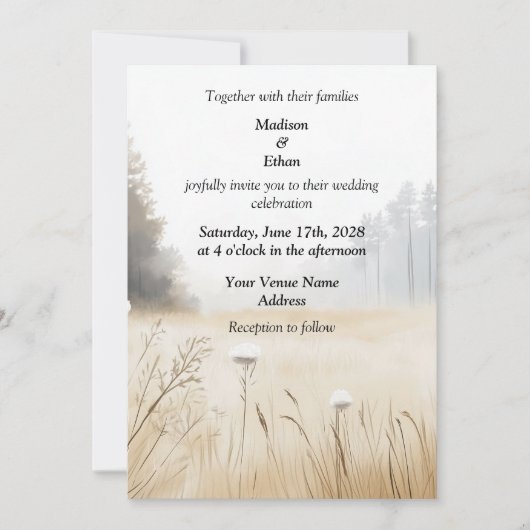 Elegante rustieke dennenbomen bruiloft kaart (Voorkant)