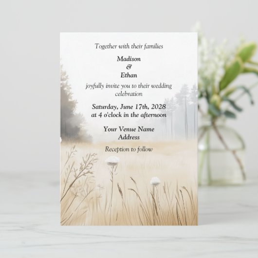 Elegante rustieke dennenbomen bruiloft kaart (Staand voorkant)