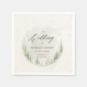 Elegante rustieke dennenbomen foto bruiloft servet (Voorkant)