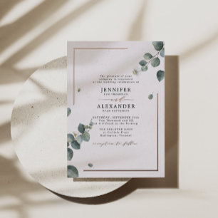Elegante Rustieke Eucalyptus Bruiloft Roze Goud Folie Uitnodiging