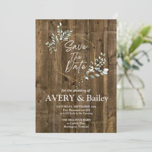 Elegante rustieke eucalyptus bruiloft uitnodigings kaart (Staand voorkant)