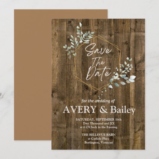 Elegante rustieke eucalyptus bruiloft uitnodigings kaart (Voorkant / Achterkant)