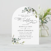 Elegante Rustieke Eucalyptus Gebogen Groene Huweli Kaart (Staand voorkant)