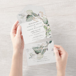 Elegante Rustieke Eucalyptus Groene Elegante Trouw All In One Uitnodiging