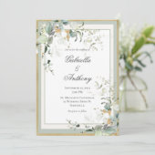 Elegante rustieke eucalyptus salie gouden bruiloft kaart (Staand voorkant)