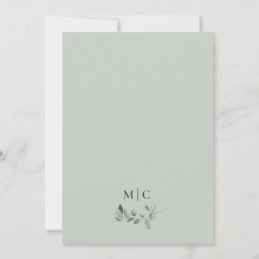 Elegante rustieke eucalyptus salie groene bruiloft kaart (Achterkant)