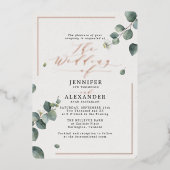 Elegante Rustieke Eucalyptus Script Bruidsroos Folie Uitnodiging (Voorkant)