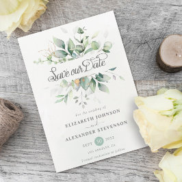 Elegante rustieke eucalyptusblad groen wedding save the date