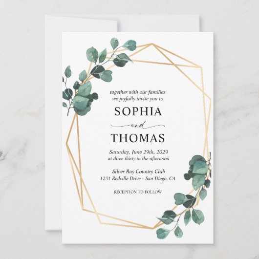 Elegante Rustieke Eucalyptusbladeren Groene Huweli Kaart (Voorkant)