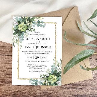 Elegante Rustieke Eucalyptusbladeren Groene Huweli Kaart