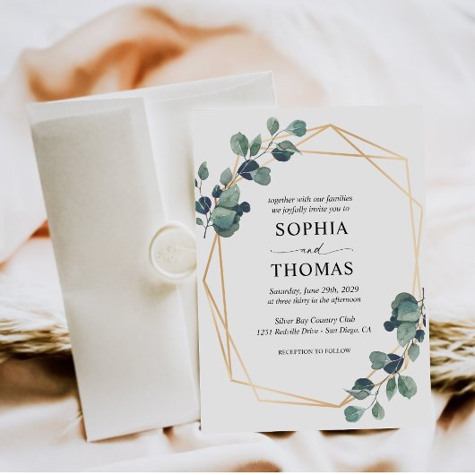 Elegante Rustieke Eucalyptusbladeren Groene Huweli Kaart