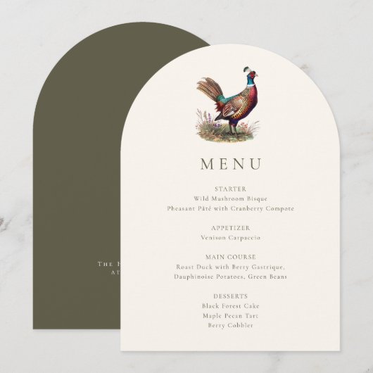Elegante rustieke fazant Herfst jagen Menu Kaart (Voorkant / Achterkant)
