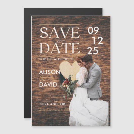Elegante rustieke foto Bewaar de datum Bruiloft Magnetische Uitnodiging (Voorkant / Achterkant)