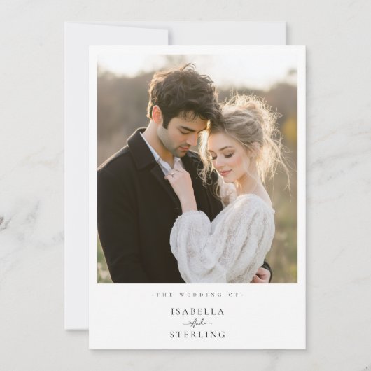 Elegante rustieke foto minimalistische bruiloft ui kaart (Voorkant)