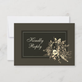 Elegante rustieke gedroogde bloemen donkere chocol RSVP kaartje