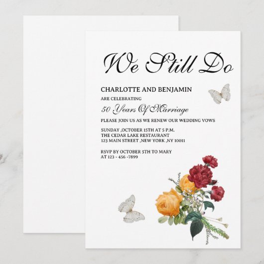 Elegante Rustieke Gele Rode Rozen Huwelijksbelofte Kaart (Voorkant / Achterkant)