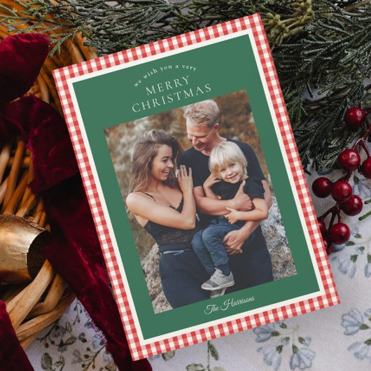 Elegante Rustieke Gingham Foto Kerstmis
