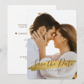 Elegante Rustieke Goud Save The Date met Foto (Voorkant / Achterkant)
