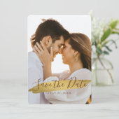 Elegante Rustieke Goud Save The Date met Foto (Staand voorkant)
