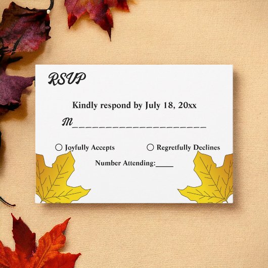 Elegante rustieke gouden bladeren Herfst bloemenbr RSVP Kaartje