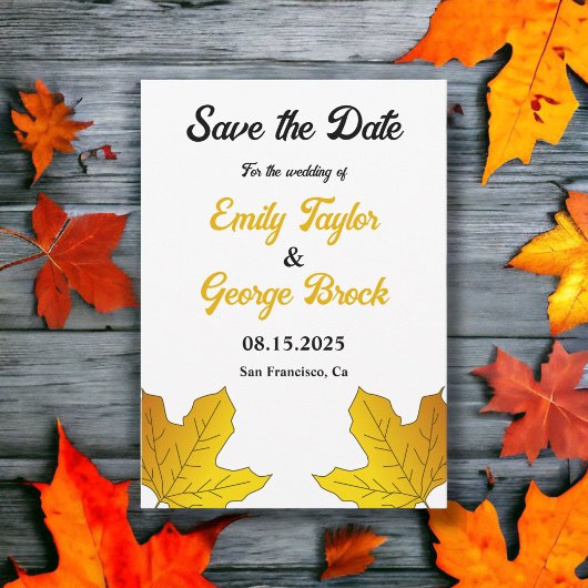 Elegante rustieke gouden bladeren Herfst bloemenbr Save The Date