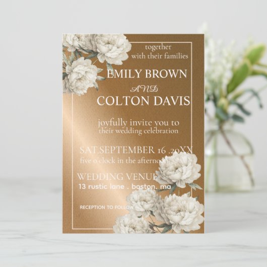Elegante rustieke gouden bruiloft uitnodiging met (Staand voorkant)