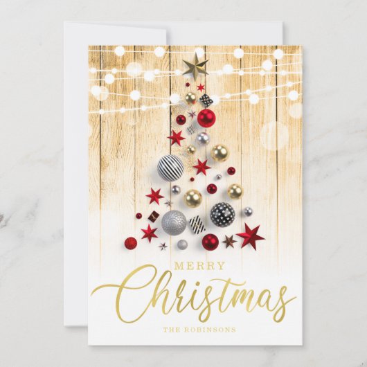 Elegante rustieke gouden script kerstboom kaart (Voorkant)
