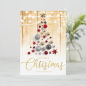 Elegante rustieke gouden script kerstboom kaart (Staand voorkant)